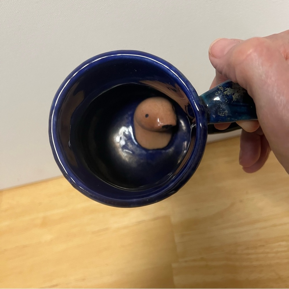 Sea Otter Surprise Blue Glazed Ceramic Coffee Mug 12 Ounces Art Pottery